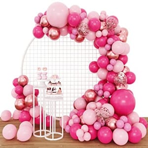 cPink Balloon Arch Garland Kit, Hot Pink Rose Gold Chrome Balloons For Birthday Shower Princess Theme Party Background Decorations-160Pcs With Decoration Service At Your Place