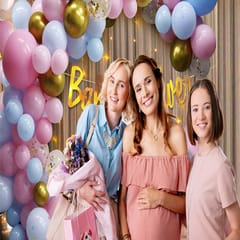 Baby Shower Decoration Items Set For Mom To Be - White Net Curtain With Fairy Lights, Foil Banner, Balloons - Baby Shower Decorations Items Props, Pregnancy, Maternity Photoshoot - 48Pcs With Decoration Service At Your Place