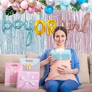 Baby Shower Decoration Items- 99Pcs Baby Shower Decorations,Baby Shower Foil Balloons, Foil Curtains, Metallic Balloons, Confetti Balloons, Leaves, Arch, Glue Dot With Decoration Service At Your Place