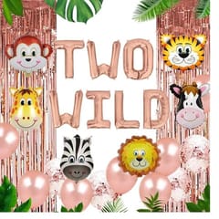 Rose Gold 2Nd Birthday Jungle Theme Decoration For Girls - 21Pcs Two Wild Decoration - 2Nd Birthday Party Decorations,Birthday Decorations Kit For Girls 2Nd Birthday/ Baby Birthday Decoration Items 2 Year / Birthday Decorations Kit For Girls 2Nd Birthday  With Decoration Service At Your Place