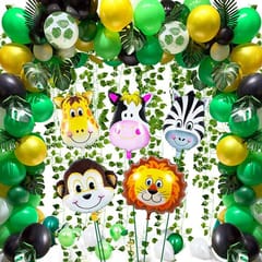 Rubber 78 Pieces Jungle Safari Theme Exclusive Balloon Garland Kit With 12 Pieces Palm Leaves And 12 Pack Ivy Vines Leaf Garland Combo (All In One Kit)(Multi)  With Decoration Service At Your Place