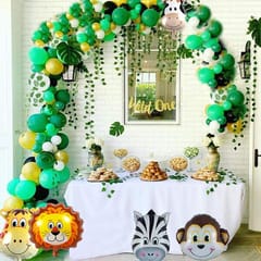 Rubber 78 Pieces Jungle Safari Theme Exclusive Balloon Garland Kit With 12 Pieces Palm Leaves And 12 Pack Ivy Vines Leaf Garland Combo (All In One Kit)(Multi)  With Decoration Service At Your Place