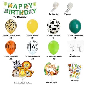 Jungle Theme Birthday Decoration - 49Pcs Hawaiian Safari Animals Forest Balloons, Banners, Swirls For Kids S Bday Parties With Decoration Service At Your Place