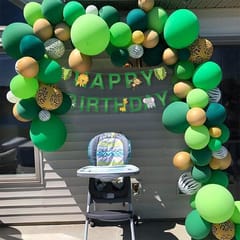 Jungle Theme Birthday Decoration - 49Pcs Hawaiian Safari Animals Forest Balloons, Banners, Swirls For Kids S Bday Parties With Decoration Service At Your Place