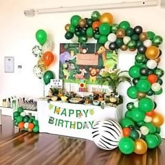 Jungle Theme Birthday Decoration - 49Pcs Hawaiian Safari Animals Forest Balloons, Banners, Swirls For Kids S Bday Parties With Decoration Service At Your Place