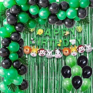 Jungle Theme Party Decoration Combo Balloon,Bunting, Character Foil Balloon 46Pcs For Kids, Boys Animal Theme Birthday Party Decorations, Animal Balloons, Birthday Theme,Theme Decoration With Decoration Service At Your Place