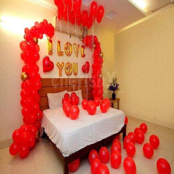 Elegant & Romantic Touch Of Red Gold I Love You Banner Balloons Perfect For Happy Decorations Kit Of 161Pc With Decoration Service At Your Place