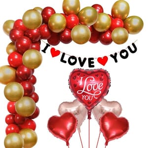 Elegant & Romantic Touch Of Red Gold I Love You Banner Balloons Perfect For Happy Decorations Kit Of 46Pc With Decoration Service At Your Place