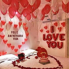 Elegant & Romantic Touch Of Red Gold I Love You Banner Balloons Perfect For Happy Decorations Kit Of 96Pc With Decoration Service At Your Place