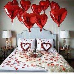 Elegant & Romantic Touch Of Red Gold I Love You Banner Balloons Perfect For Happy Decorations Kit Of 96Pc With Decoration Service At Your Place