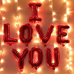 Elegant & Romantic Touch Of Red Gold I Love You Banner Balloons Perfect For Happy Decorations Kit Of 96Pc With Decoration Service At Your Place