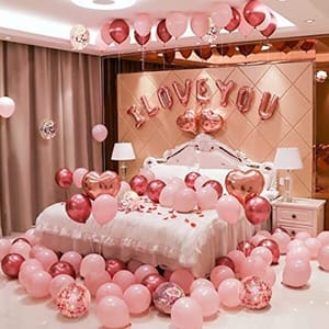 Elegant & Romantic Touch Of Red Gold I Love You Banner Balloons Perfect For Happy Decorations Kit Of 72Pc With Decoration Service At Your Place