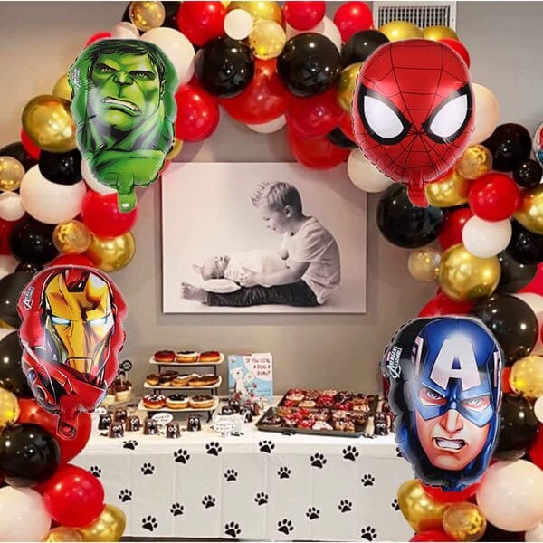 Birthday Decorations, Avengers Theme Decorations Set For Boys With Balloons Garland Kit, And Superhero Foil Balloons Red;Gold;Blue  With Decoration Service At Your Place