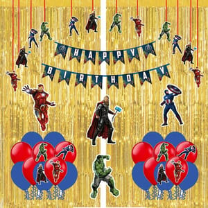 Avengers Happy Birthday Theme Party Decorations Items Combo Kit Set - 47Pcs With Banner, Cutouts, Balloons For Girls Boys Kids With Decoration Service At Your Place With Decoration Service At Your Place