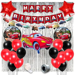 Boy'S Car Theme Decoration Combo Kit For Happy Birthday Decoration - 50 Pcs, Multicolor With Decoration Service At Your Place With Decoration Service At Your Place