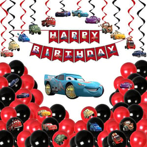 Boy'S Car Theme Decoration Combo Kit For Happy Birthday Decoration - 65 Pcs, Multicolor With Decoration Service At Your Place With Decoration Service At Your Place