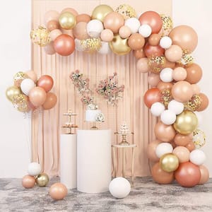 Blush Balloons Garland Arch Kit Peach Rose Gold Pastel Peach Confetti Latex Metallic Balloons (129 Pcs )With 4Pcs Tools For Wedding Birthday Party Baby Shower Decoration Service At Your Place With Decoration Service At Your Place