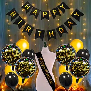 Happy Birthday Decoration Kit Combo Fairy Led Lights - 17Pcs Set With Decoration Service At Your Place With Decoration Service At Your Place