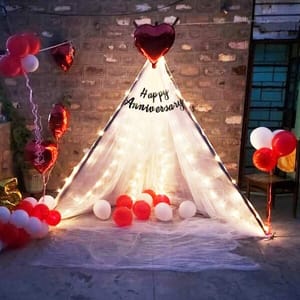 White Decoration Net With Led Fairy Lights And Balloon Combo - Set Of 25 Anniversary Party Celebration Wedding And Valentines Day Or Cabana Tent Decoration For Your Loved Ones With Decoration Service At Your Place