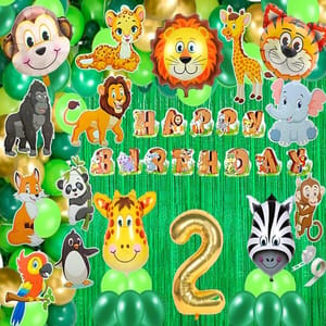 Birthday Decoration For Boys Animal Jungle Theme Birthday Decoration (Pack Of 76, Multicolor) With Decoration Service At Your Place