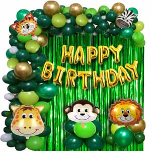 Jungle Theme Birthday Party Decorations For Kids Comb Forest Theme Happy Birthday Foil Balloons Animal Face Foil, Chrome Balloons For Boys(Pack Of 100 Pcs) With Decorative Service At Your Place.