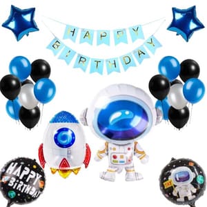 Happy Birthday Space Theme Combo Metallic Star Balloon Set Astronaut Birthday Decorations For Boys Bday Balloons Photoshoot Accessories Backdrop (Pack Of 49,Blue & Silver) With Decoration Service At Your Place