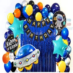 Space Craft Theme Party Decoration Combo Pack Of 48 Pcs ,Ufo Space Craft Theme Foil Balloons Set ,40 Metallic Balloons, Foil Curtains ,Happy Birthday Banner -Theme Decoration Items With Decoration Service At Your Place