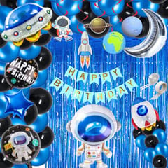 Birthday Decoration Kit Ufo Rocket Silver Moon Foil Balloon Curtain Space Theme Hanging Swirls Astronaut Combo For Boys (Pack Of 75, Multicolor) With Decoration Service At Your Place