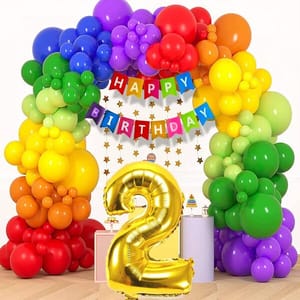 Rainbow Theme Birthday Party Decoration With Happy Birthday Backdrop Banner And Foil Balloons 70Pc With Decorative Service At Your Place.