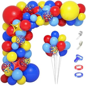 Carnival Circus Balloons Arch Garland Kit, 121Pcs Red Blue Yellow Confetti Balloons Primary Color Balloon Rainbow Arch For Baby Shower Wedding Anniversary Carnival Theme Birthday Party  With Decorative Service At Your Place.
