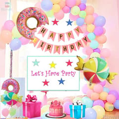 Donut Theme Birthday Decorations Combo Kit - 61Pcs Set - Pastel Balloons For Birthday With Decorative Service At Your Place.