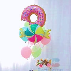 Donut Theme Birthday Decorations Combo Kit - 61Pcs Set - Pastel Balloons For Birthday With Decorative Service At Your Place.