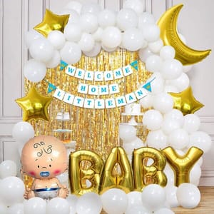 Welcome Home Baby Decoration Kit 59Pcs Balloon, Paper Bunting, Stars, Moon With Foil Curtain  With Decorative Service At Your Place.