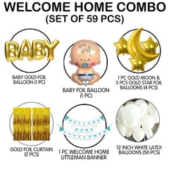 Welcome Home Baby Decoration Kit 59Pcs Balloon, Paper Bunting, Stars, Moon With Foil Curtain  With Decorative Service At Your Place.