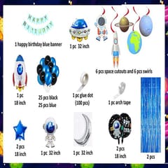 Birthday Decoration Kit Ufo Rocket Silver Moon Foil Balloon Curtain Space Theme Hanging Swirls Astronaut Combo For Boys (Pack Of 75, Multicolor) With Decoration Service At Your Place