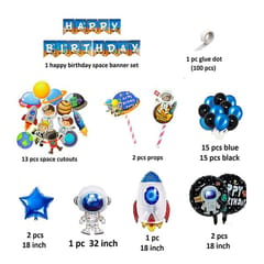 Birthday Decoration Kit Banner Planet Astronaut Cutouts Cake Topper Props Metallic Balloon Happy Birthday Space Theme Decoration For Boys (Pack Of 55, Multicolor) With Decoration Service At Your Place