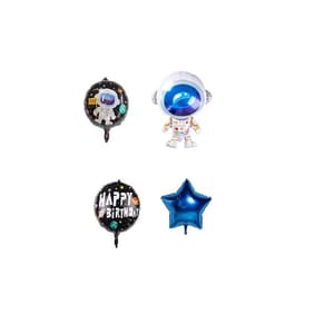 Happy Birthday Space Theme Combo Metallic Star Balloon Set Astronaut Birthday Decorations For Boys Bday Balloons Photoshoot Accessories Backdrop (Pack Of 49,Blue & Silver) With Decoration Service At Your Place
