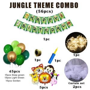 Jungle Theme Party Decoration - 56Pcs For With Fairy Lights & Animal Balloons With Decoration Service At Your Place