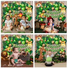 Jungle Theme Party Decoration - 56Pcs For With Fairy Lights & Animal Balloons With Decoration Service At Your Place