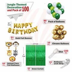 Jungle Theme Birthday Party Decorations For Kids Comb Forest Theme Happy Birthday Foil Balloons Animal Face Foil, Chrome Balloons For Boys(Pack Of 100 Pcs) With Decorative Service At Your Place.