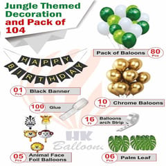 Jungle Forest Theme Birthday Party Decorations For Kids - 104 Pcs Combo - Bunting Animal Face Shape Foil, Chrome Rubber Balloons - Jungle Theme Birthday Decoration For Boy Or Girl With Decoration Service At Your Place