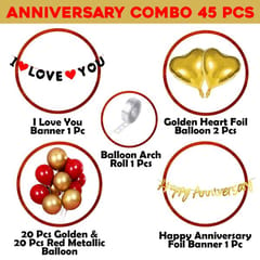 cRed I Love You Decoration Happy Anniversary Combo Kit 45Pcs Heart Foil Balloon Red -Gold Metallic Balloon,For Adult, Husband, Wife Birthday Party  With Decoration Service At Your Place