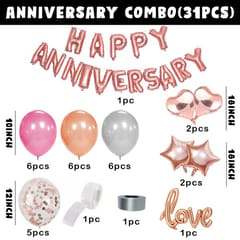 Rose Gold Happy Anniversary Decoration Kit For Home -31 Items Rose Gold Combo Set -Marriage Decorations Set With Decoration Service At Your Place