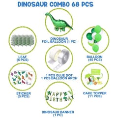 Dinosaur Theme Happy Birthday Decoration Combo Set 68Pcs For Boys,Kids Parties/1St, First Bday Decorations/Dinosaurs Banner, Balloons,Leaves, Tattoo,Cupcake Toppers,Foil Balloon Items With Decoration Service At Your Place