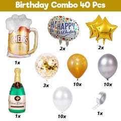 Foil & Latex For Adult Birthday Decoration Balloons Combo (Decoration, Golden) - Set Of 40 With Decoration Service At Your Place With Decoration Service At Your Place