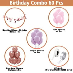 Birthday Decoration Items Combo Set For Girls Kids- Happy Birthday Bunting, Metallic And Chrome Balloons, Glue Dot,Arch Strip For Birthday Decorations Celebrations - 60Pcs  With Decoration Service At Your Place With Decoration Service At Your Place