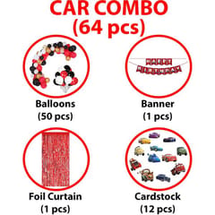 Boy'S Car Theme Decoration Combo Kit For Happy Birthday Decoration - 64 Pcs, Multicolor With Decoration Service At Your Place With Decoration Service At Your Place