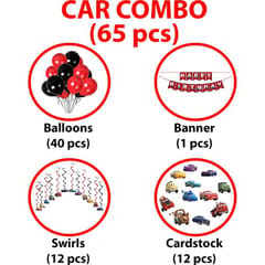 Boy'S Car Theme Decoration Combo Kit For Happy Birthday Decoration - 65 Pcs, Multicolor With Decoration Service At Your Place With Decoration Service At Your Place