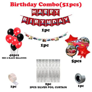 Boy'S Car Theme Decoration Combo Kit For Happy Birthday Decoration - 50 Pcs, Multicolor With Decoration Service At Your Place With Decoration Service At Your Place