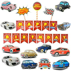 Boy'S Car Theme Decoration Combo Kit For Happy Birthday Decoration - 63 Pcs, Multicolor With Decoration Service At Your Place With Decoration Service At Your Place